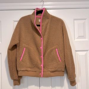 Marine Layer Shearling Bomber Jacket with Pink Trim - Size Small